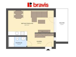 Prodej bytu 1+kk, Brno - Trnitá, Stavební, 33 m2