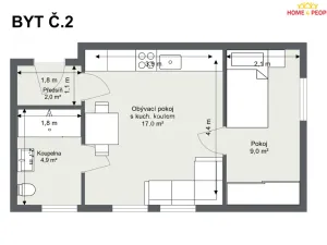 Pronájem bytu 2+kk, Chrášťany - Bylany, 33 m2