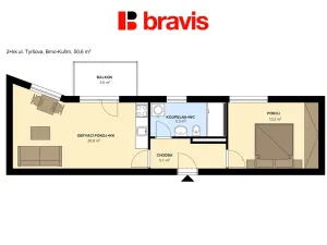 Pronájem bytu 2+kk, Kuřim, Tyršova, 45 m2