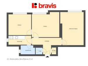 Pronájem bytu 3+1, Brno - Židenice, Skorkovského, 51 m2
