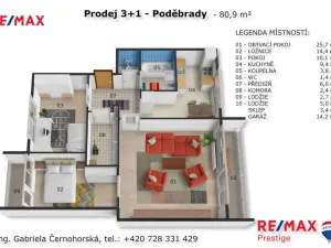 Prodej bytu 3+1, Poděbrady - Poděbrady III, Na Hrázi, 73 m2
