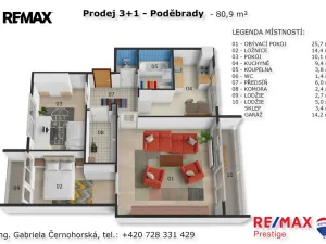 Prodej bytu 3+1, Poděbrady - Poděbrady III, Na Hrázi, 73 m2