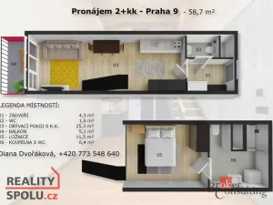 Pronájem bytu 2+kk, Praha - Vysočany, Kolbenova, 54 m2