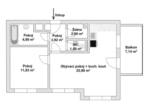 Pronájem bytu 2+kk, Hradec Králové, Antonína Petrofa, 3300 m2