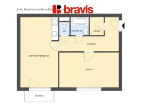 Pronájem bytu 2+kk, Brno, Kovařovicova, 61 m2