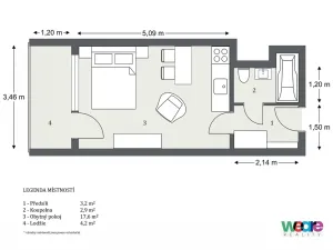 Prodej bytu 1+kk, Praha - Kobylisy, Kyselova, 27 m2