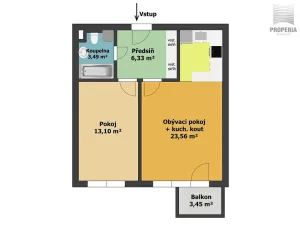 Pronájem bytu 2+kk, Brno, Bučkova, 49 m2