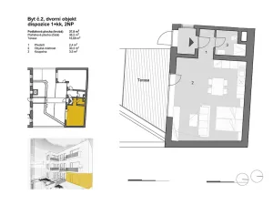 Pronájem bytu 1+kk, Brno, Spolková, 36 m2