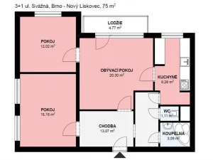 Pronájem bytu 3+1, Brno, Svážná, 70 m2