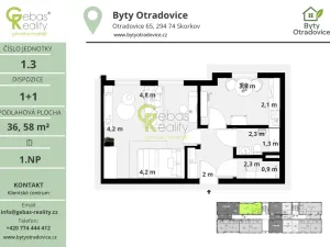 Prodej bytu 1+1, Skorkov - Otradovice, 38 m2