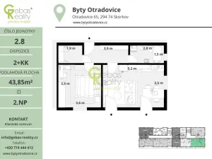 Prodej bytu 2+kk, Skorkov - Otradovice, 45 m2