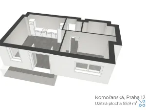 Pronájem bytu 2+kk, Praha - Modřany, Komořanská, 60 m2