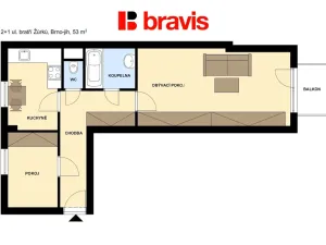 Pronájem bytu 2+1, Brno - Komárov, bratří Žůrků, 53 m2