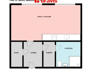 Pronájem bytu 1+kk, Neslovice, Školní, 31 m2