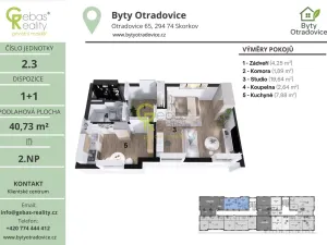 Prodej bytu 1+1, Skorkov - Otradovice, 43 m2