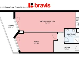 Pronájem bytu 2+kk, Brno - Bystrc, Adamcova, 62 m2