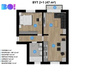 Prodej bytu 2+1, Ostrava, Čujkovova, 47 m2