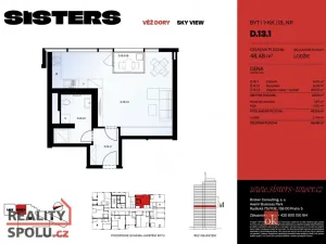 Prodej bytu 1+kk, Plzeň - Jižní Předměstí, náměstí Českých bratří, 48 m2