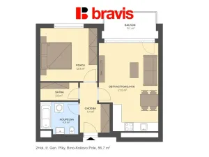 Pronájem bytu 2+kk, Brno - Černá Pole, třída Generála Píky, 57 m2