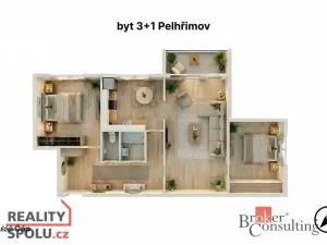 Prodej bytu 3+1, Pelhřimov, Boženy Němcové, 67 m2