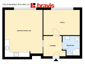 Pronájem bytu 2+kk, Brno, Květinářská, 51 m2