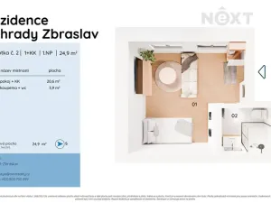 Prodej bytu 1+kk, Praha - Zbraslav, Elišky Přemyslovny, 24 m2