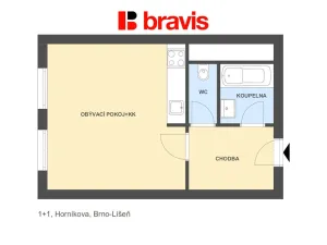 Pronájem bytu 1+kk, Brno - Líšeň, Horníkova, 30 m2