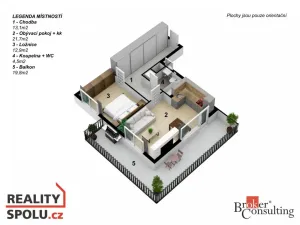 Pronájem bytu 2+kk, Praha - Vysočany, Smržových, 52 m2