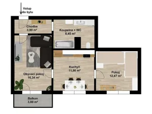 Prodej bytu 2+1, Hlubočky, 54 m2