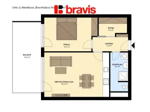 Pronájem bytu 2+kk, Brno - Sadová, Menšíkova, 57 m2