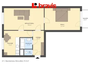 Prodej bytu 2+1, Brno - Pisárky, Neumannova, 52 m2