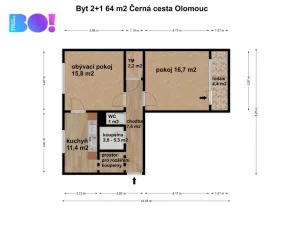 Prodej bytu 2+1, Olomouc, Černá cesta, 59 m2