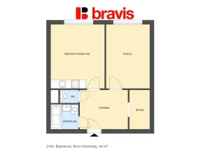 Pronájem bytu 2+kk, Brno - Židenice, Bzenecká, 44 m2