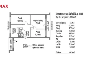 Prodej bytu 3+1, Hradec Králové, Smetanovo nábřeží, 66 m2