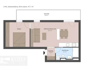 Pronájem bytu 2+kk, Brno, Auerswaldova, 47 m2