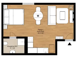 Pronájem bytu 1+kk, Třebotov, Hlavní, 36 m2