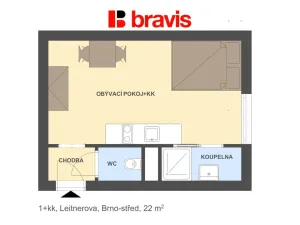 Pronájem bytu 1+kk, Brno, Leitnerova, 22 m2