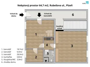 Prodej kanceláře, Plzeň - Východní Předměstí, Rubešova, 65 m2