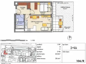 Prodej bytu 2+kk, Praha - Vysočany, Pod Harfou, 43 m2