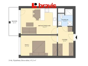 Pronájem bytu 2+kk, Brno - Staré Brno, Rybářská, 47 m2