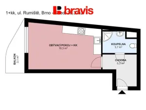 Pronájem bytu 1+kk, Brno, Rumiště, 31 m2
