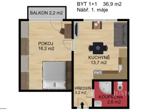 Pronájem bytu 1+1, Písek, nábřeží 1. máje, 36 m2