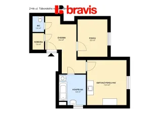 Pronájem bytu 2+kk, Brno - Štýřice, Táborského nábřeží, 40 m2