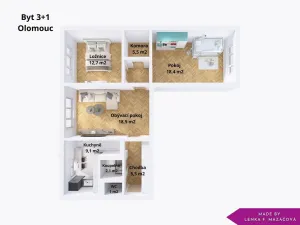 Prodej bytu 3+1, Olomouc - Hodolany, tř. Kosmonautů, 73 m2