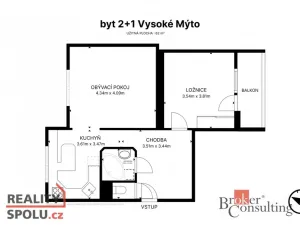 Prodej bytu 2+1, Vysoké Mýto, Ležáků, 56 m2