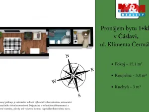 Pronájem bytu 1+kk, Čáslav - Čáslav-Staré Město, Klimenta Čermáka, 21 m2
