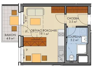 Prodej bytu 1+kk, Praha - Dolní Měcholupy, Honzíkova, 33 m2
