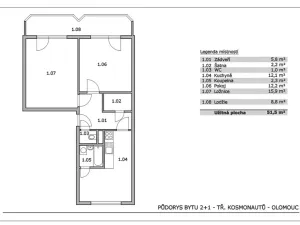 Pronájem bytu 2+1, Olomouc, tř. Kosmonautů, 51 m2
