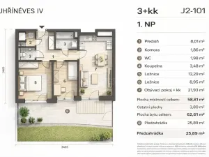 Prodej bytu 3+kk, Praha, Ke kříži, 63 m2