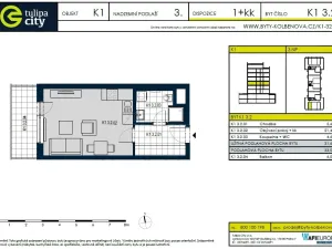 Pronájem bytu 1+kk, Praha - Vysočany, Strnadových, 34 m2